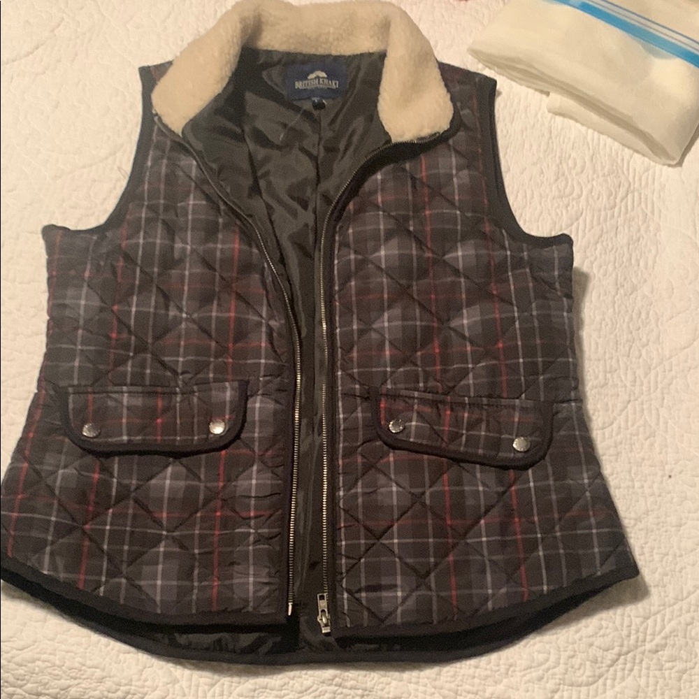 British Khaki Plaid Quilted Vest